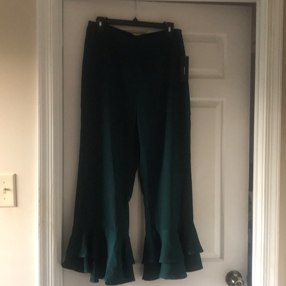 Forest Green Cropped Ruffle Hem Pants